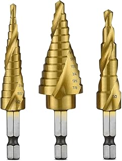 TECH Step Drill Bit Set, 3 Piece, Spiral Grooved for Faster Drilling, Step Bits for Stainless Steel, Metal, Wood, Plastic, Unibit Cone Drill Bits with 31 Step Sizes Total