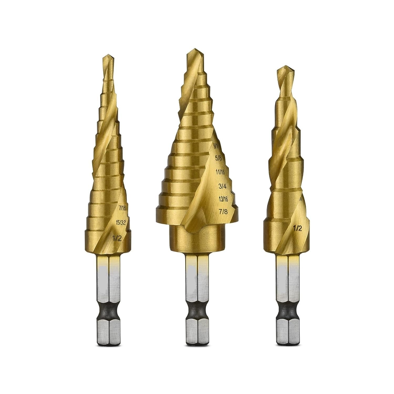 Buy TECH Step Drill Bit Set, 3 Piece, Spiral Grooved for Faster