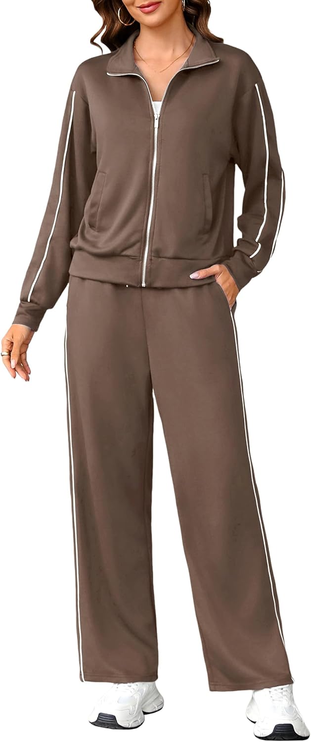 Totatuit Women 2 Piece Lounge Sets Sweatsuit 2025 Fall Long Sleeve Zip Up Sweatshirt Wide Leg pants Tracksuit Travel Outfits - Image 2