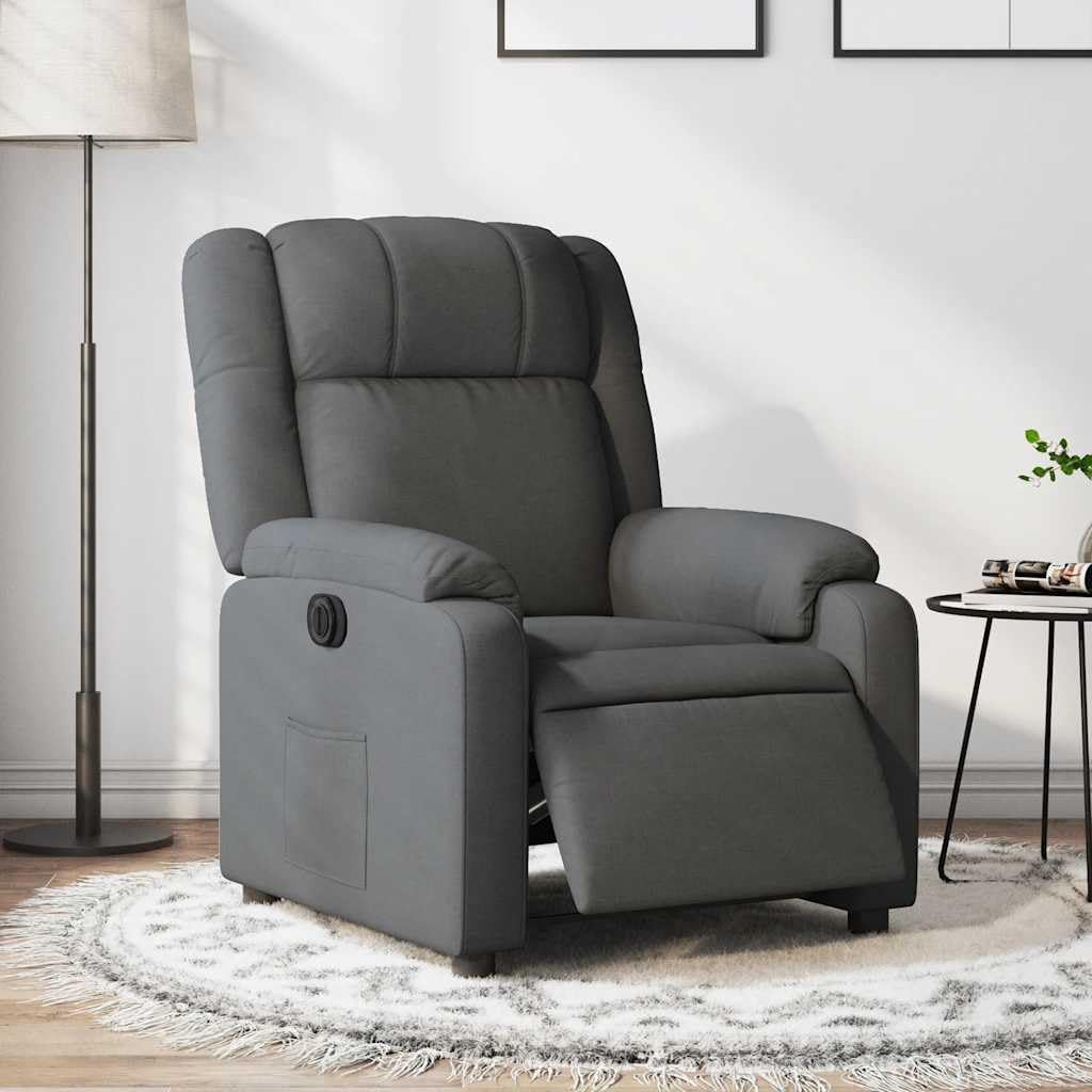 Sillón reclinable eléctrico de Tela Gris Oscuro, sillón Relax reclinable