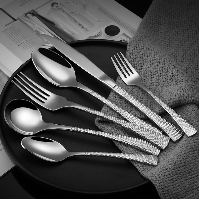 Juego de Cubiertos de Plata, 6/24/36/48/60/72 Piezas, vajilla de Acero Inoxidable 304, Cuchillo y Tenedor de Cola de Pescado de Doble Cara, Cuchara, Cuchillo para Carne doméstico y