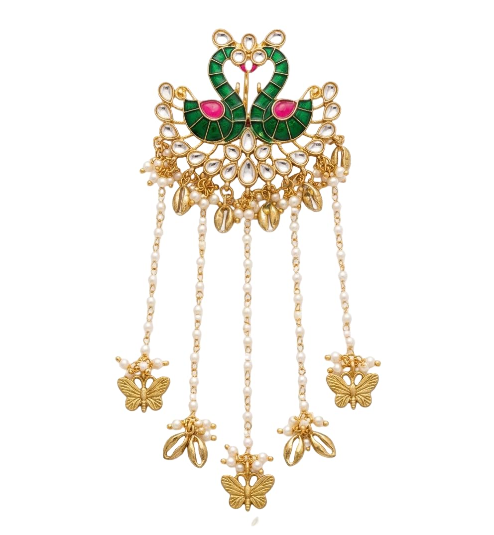 Peacock Hair Brooch for Women | Traditional Kundan Pearl Hair Accessory | Bridal Juda Pin | Ethnic Peacock Hair Jewellery for Wedding-image-45