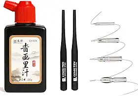 Kit 2 Canetas Nanquim 4 Pontas Bico Pena + Tinta Nanquim 100 ml