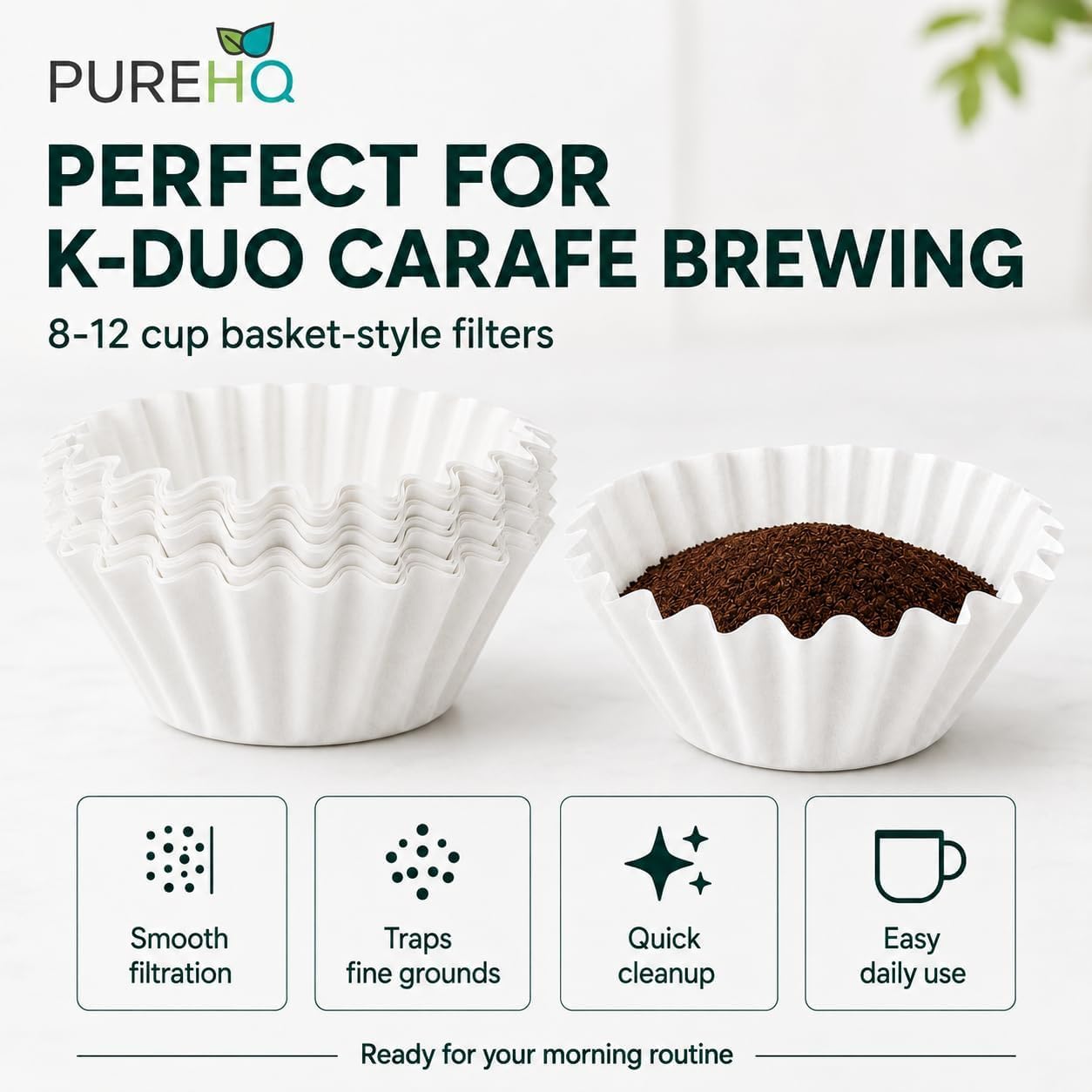 PureHQ Filtros de papel desechables para K-Duo de malla de café canasta, se adapta a filtro de malla de tono dorado para Keurig K-Duo Essential y K Duo Brewer, sin sedimentos de café (100 unidades)