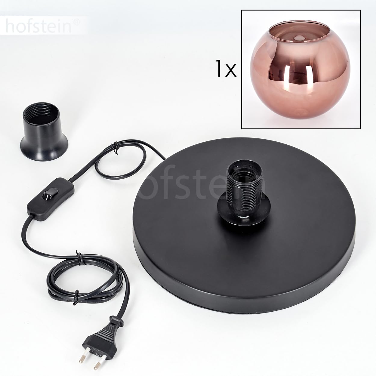 Tischleuchte Koyoto, Tischlampe aus Metall/Glas in Schwarz/Kupferfarben, Leuchte im modernen Retro/Vintage-Design mit Schirm aus Glas (Ø 25 cm) u. An/-Auschalter am Kabel, 1 x E27, ohne Leuchtmittel
