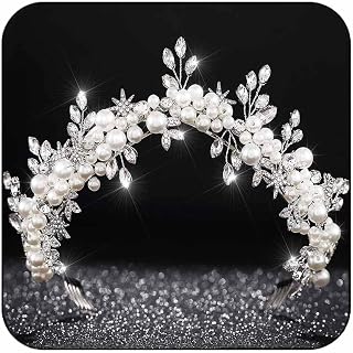 CLOACE Crystal Crown and Tiara Silver Beaded Crowns Headpiece Bride Wedding Headwear Hair Accessories for Women and Girls