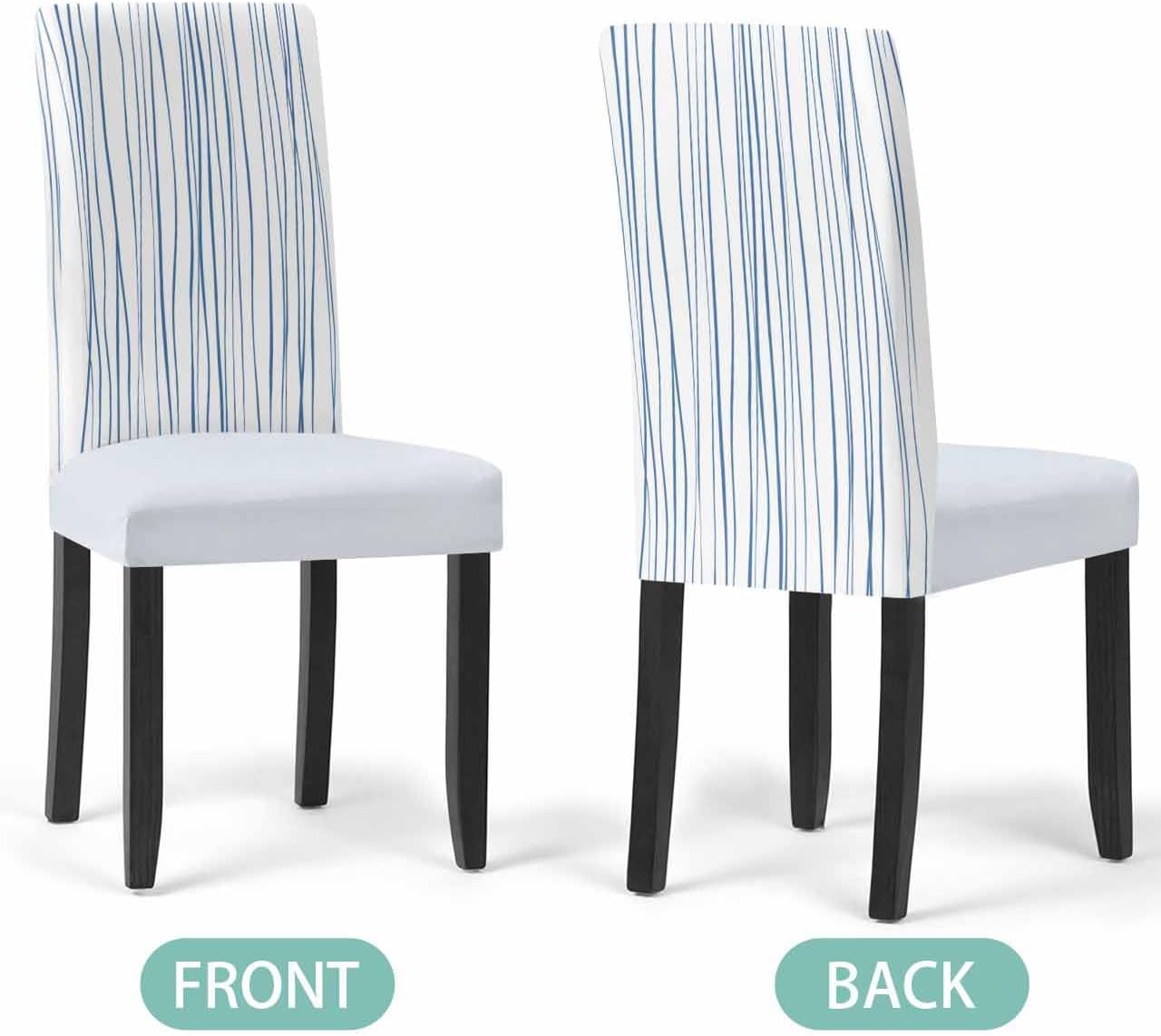 Savannan Chair Covers Set of 6, Abstract Lines Texture Removable Stretchable Parsons Chair Slipcovers Protector for Kitchen Dining Room Modern Blue Stripes