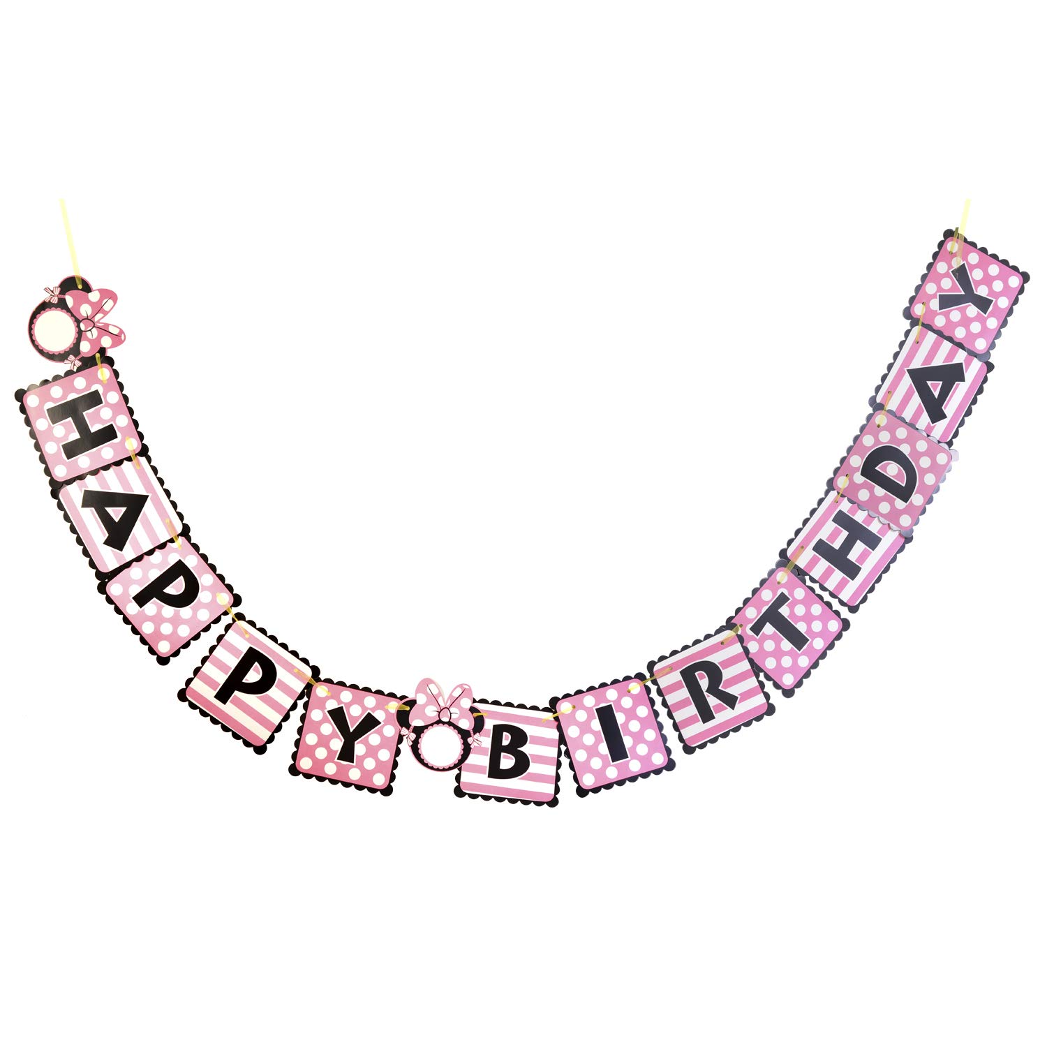 PARTY MANIA Birthday Banner Pink Stripes & DOTS