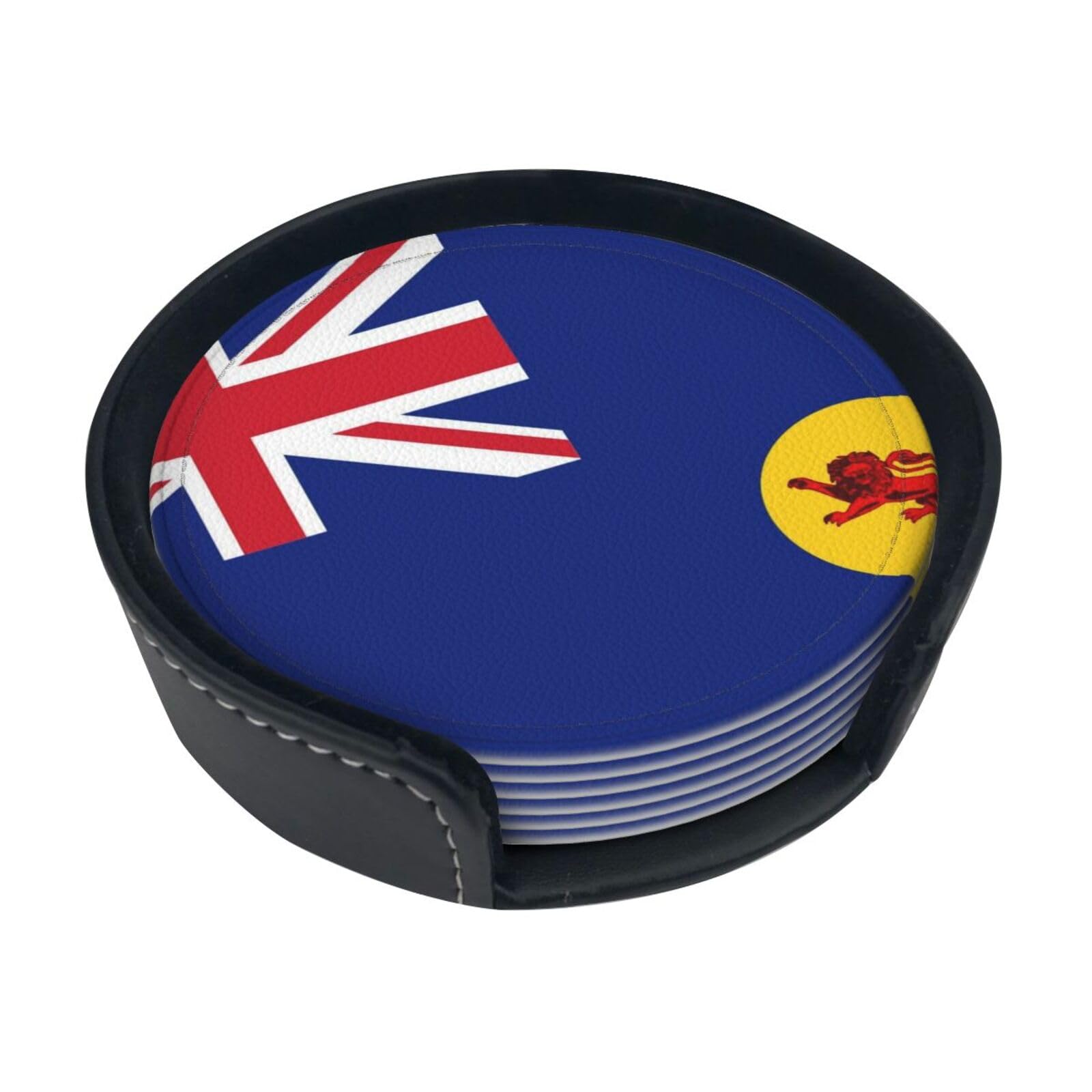 North Borneo Flag Leather Coasters-Set of 6 with Storage Holder