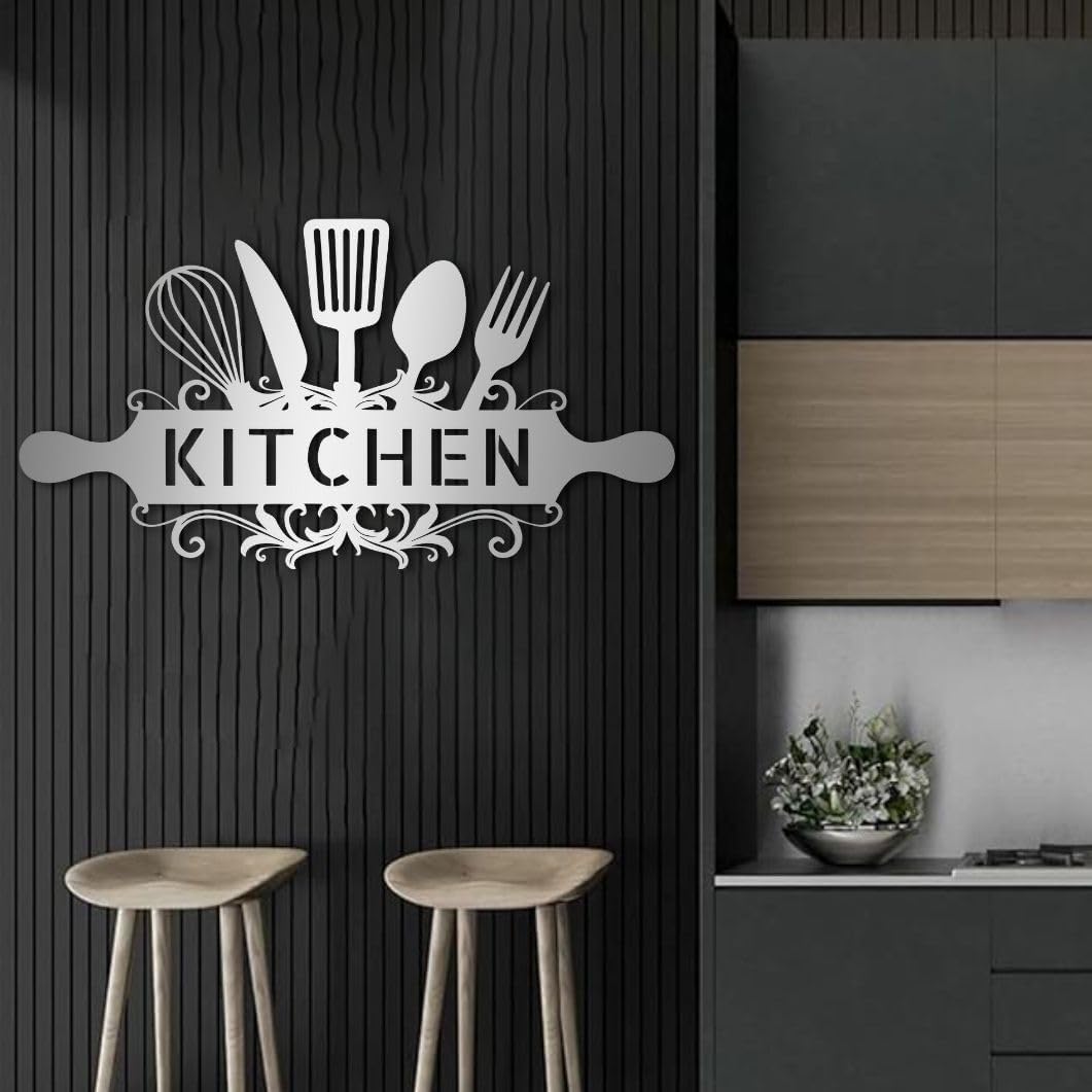 Maclou Kitchen Signs Metal Wall Decor, Metal Kitchen Wall Art, Wall Decor for Dinning Room, Cafe (Silver,41x22 inch / 105x56 cm)