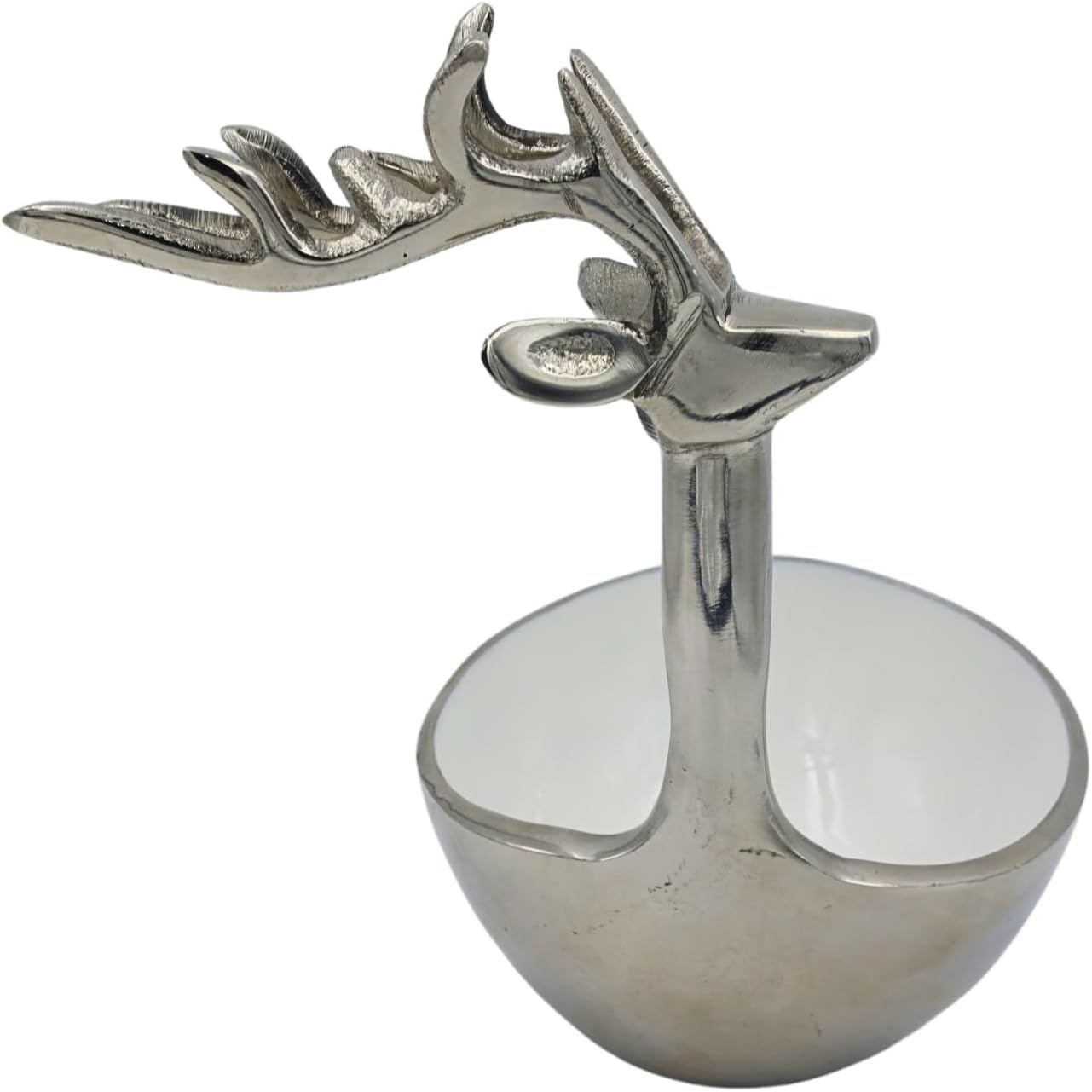 NATRIEL Decorative Aluminum Bowl with Deer Antler Handle, Silver Metallic Finish, 5.90 x 8.26 Inches, Nordic Style Serving Bowl