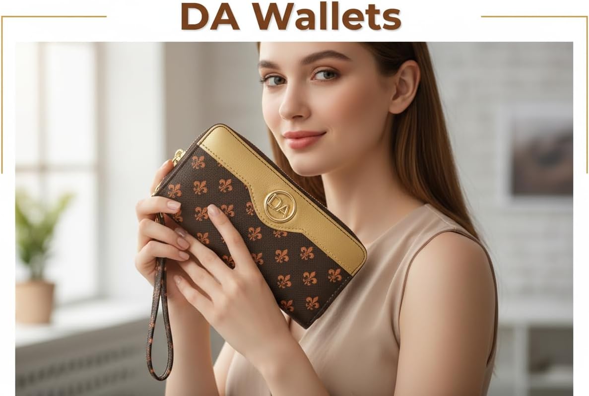 Women's Designer Wallet RFID Blocking DA Leather Wallets Large Phone Holder Wristlet wallets for women