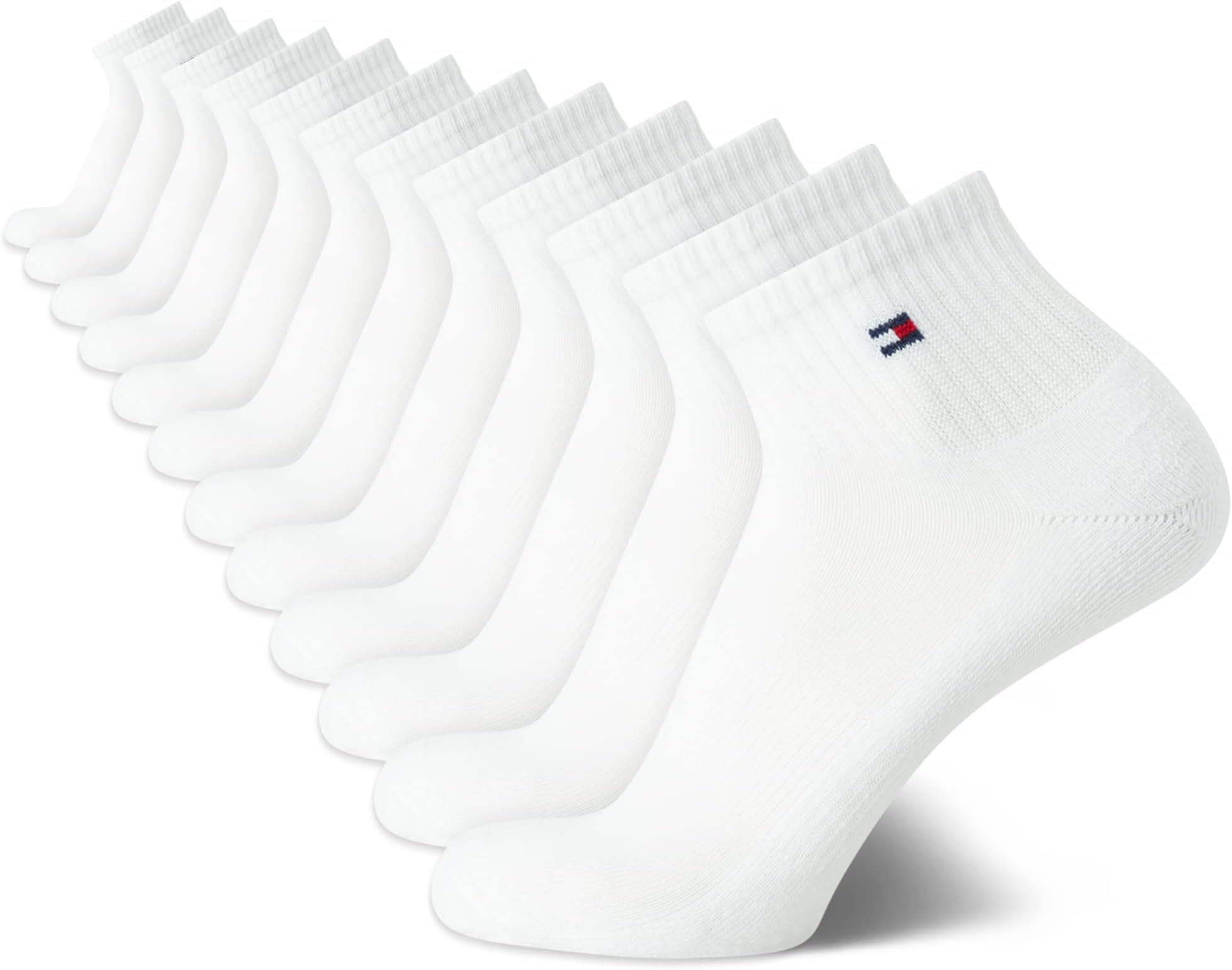 Tommy Hilfiger Mens Quarter Socks - 12 Pack Cotton Blend Athletic Performance Cushioned Ankle Socks for Men with Arch Support