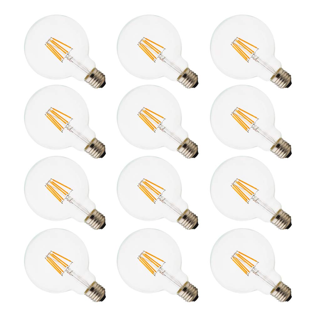 E27 G95 LED Edison Bombillas, bombillas de bajo consumo, respetuoso con el medio ambiente 6W AC220 V, ultra delgado cristal, cristal transparente con alta transmisión,12 pieza