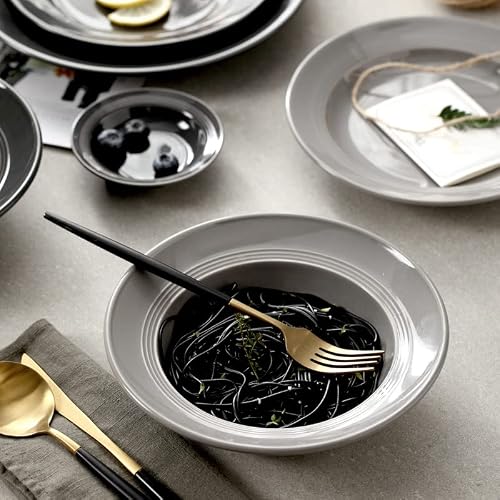 Jmimi Porcelain Kitchen 24-Piece Dinnerware Set, Service For 4, Break And Chip Resistance For Carefree Durability And Sturdiness, Gray/Black (Gray) #TOP3