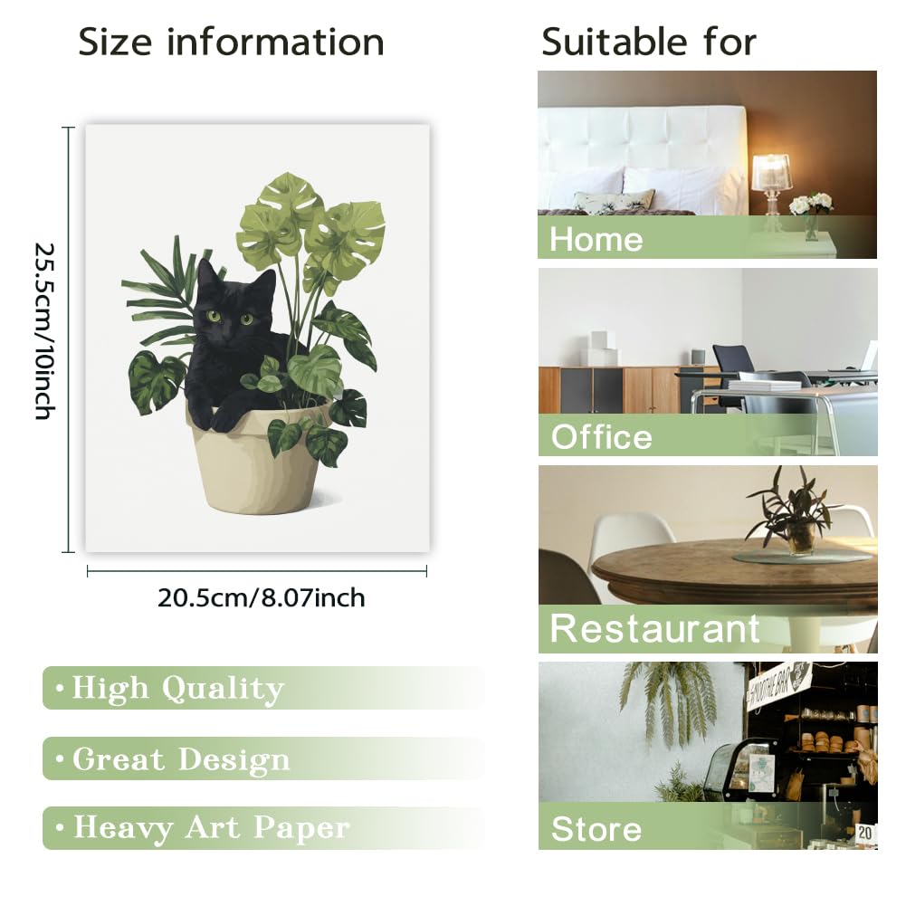 GOMAKERER 6 Pcs Cute Black Cat Botanical Wall Art Prints - Image 2