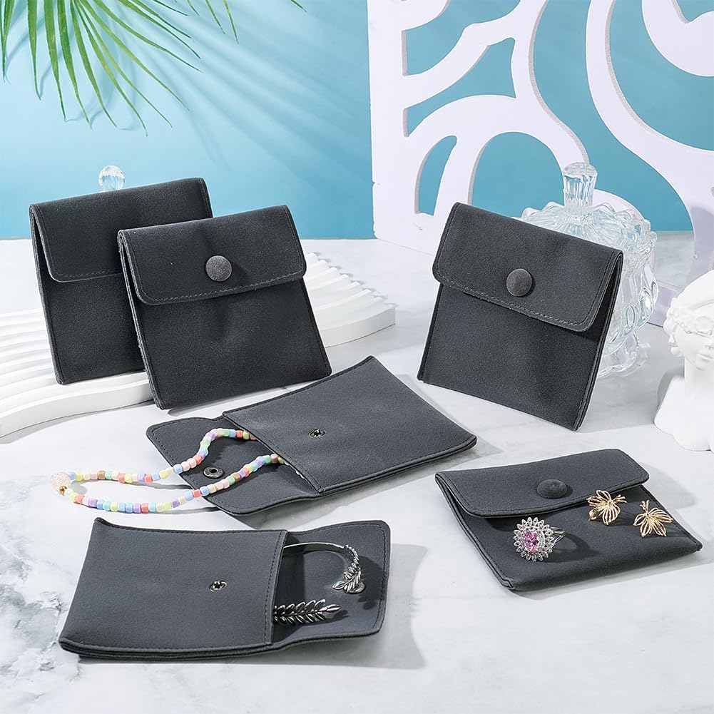 NBEADS 10 Pcs Velvet Jewelry Pouches with Snap Button, 3.94x3.94 Inch Microfiber Jewelry Bag Large Velvet Gift Bags Square Jewelry Storage Bag for Ring Necklace Earring Bracelet, PapayaWhip image 4