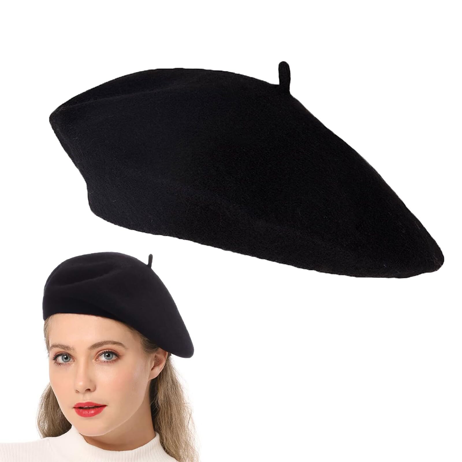 Sombrero De Boina Francés, Boina Francesa Mujer, Clásica Lana Gorro para Mujeres, Invierno Artista Cálido Moderno Pintor Sombrero Otoño Redondo Vintage