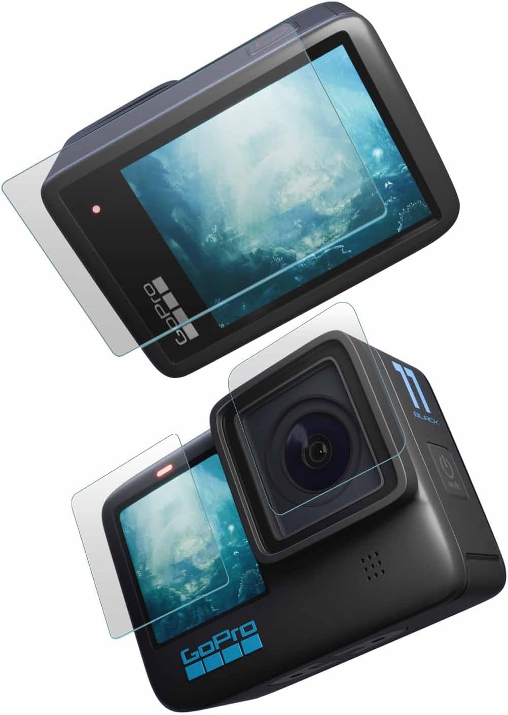 Military-Grade Gorilla Tempered Glass for GoPro Hero 9/10 / 11/12 Action Camera (Transparent) Edge To Edge Full Screen Coverage, Complete Set Of 3 Glass