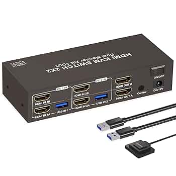 残り1点⭐️スイッチ2 コンピューター 2モニターディスプレイポーUSBKVM Amazon.co.jp: USB 3.0 HDMI KVMスイッチ 2 モニター 2