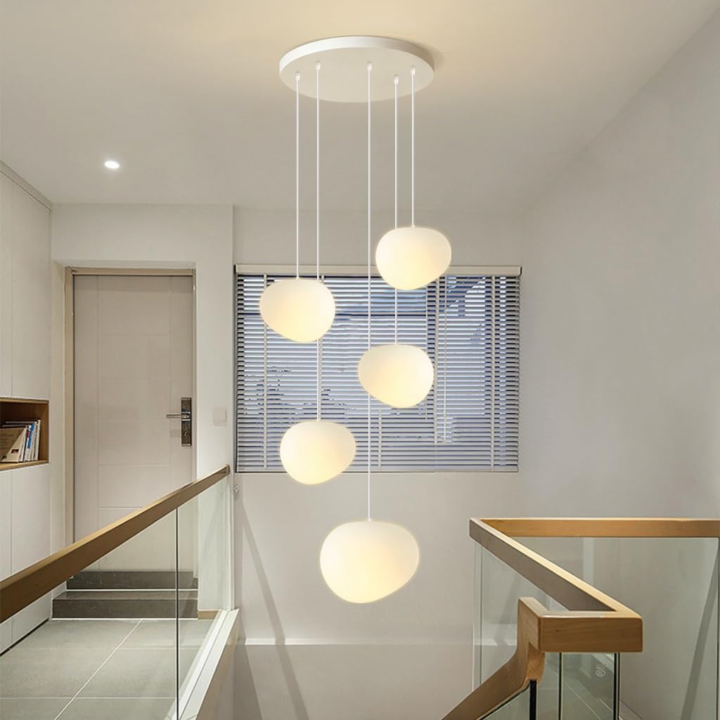 HYQJUNE Modern E27 Hanging Lamp Pebble Pendant Lamps Living Room Lights PVC Lampshade Staircase Pendant Lights Xuanguan Bedroom Dining Room Kitchen Lamp Height Adjustable Lamps(Warm Light,5-Head)