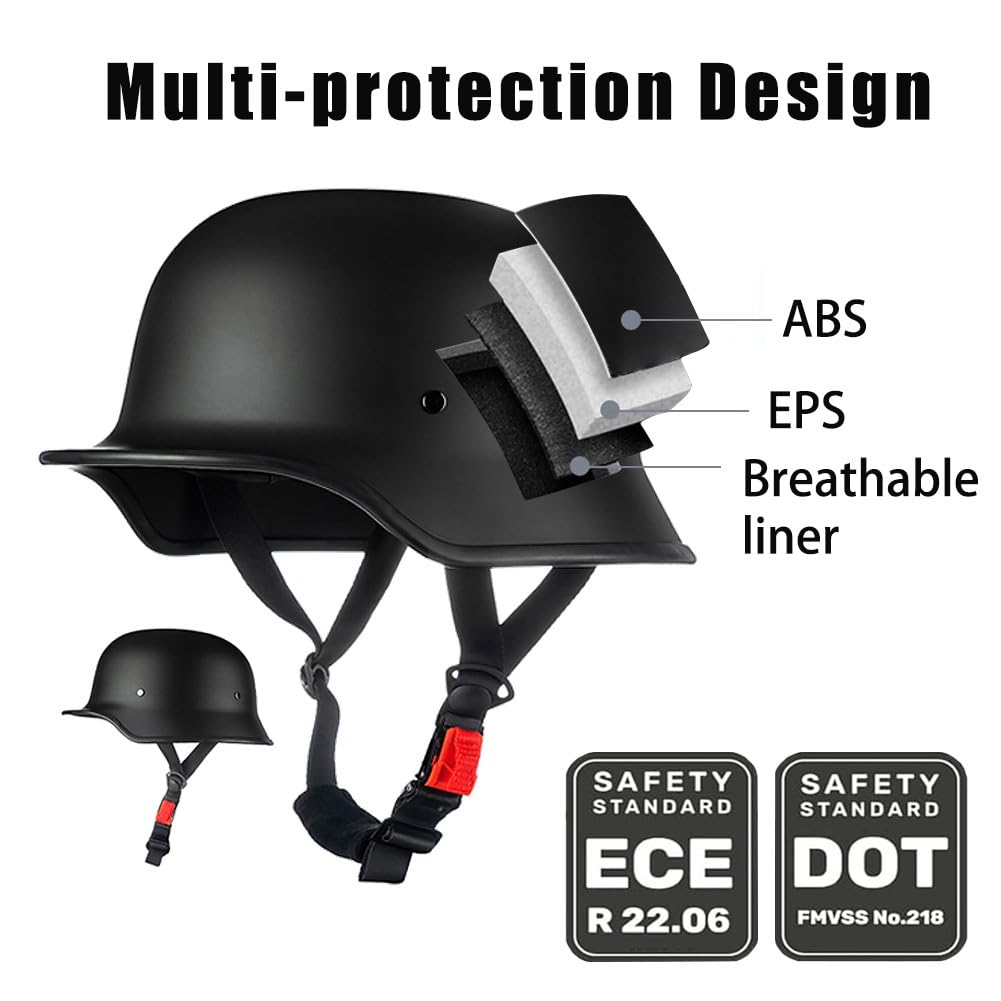 Style Allemand Demi Casque De Moto, Casque Jet Rétro, Casque Bol Moto Homologué ECE, Casques Vintage à Face Ouverte, avec Doublure Intérieure Amovible, pour Vélos Motos Scooter