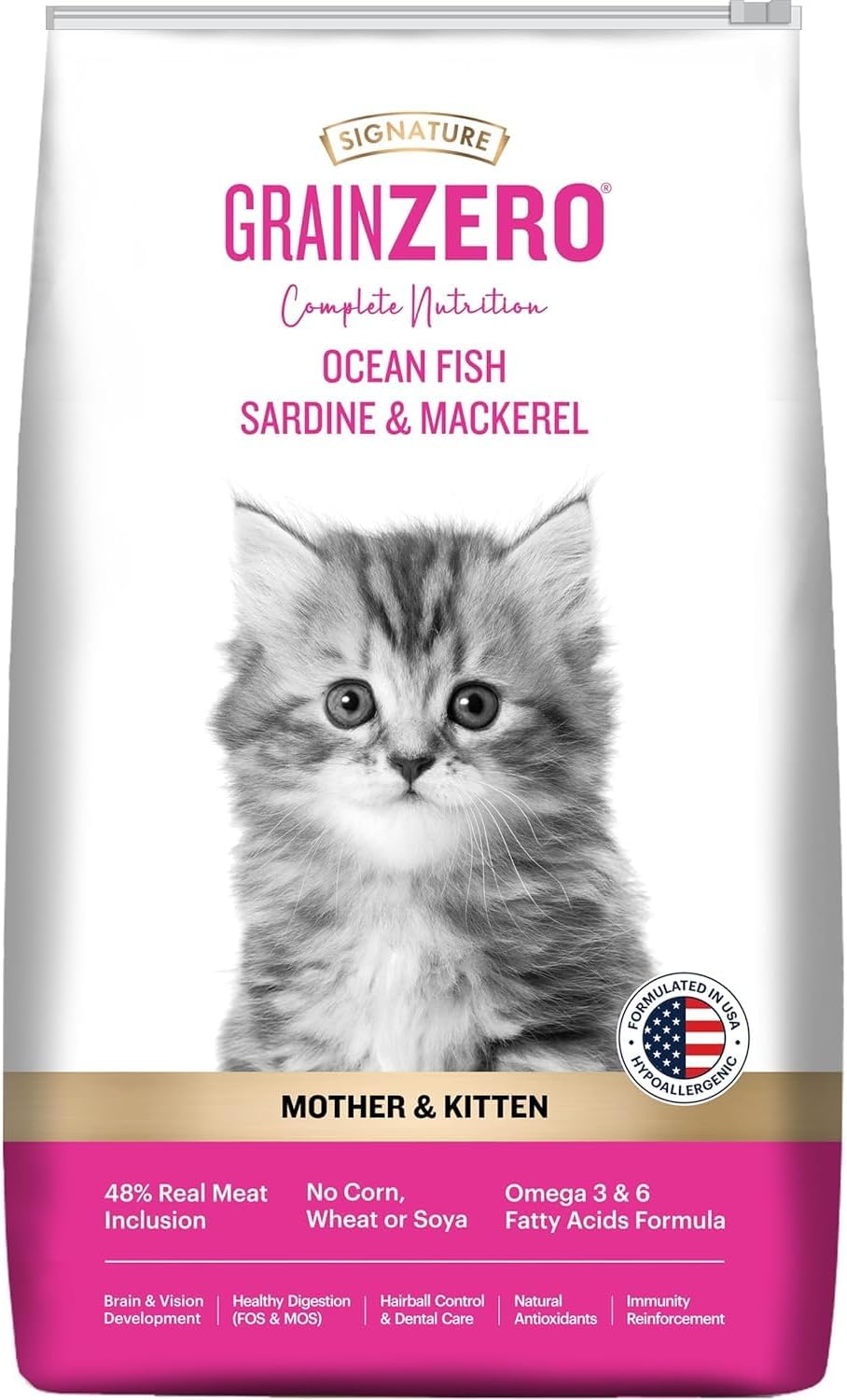 Grain Zero Kitten Dry Cat Food 7kg | Ocean Fish, Sardine & Mackerel | DHA for Brain Development, 48% Fresh Fish Inclusion | Promotes Healthy Skin & Coat | for Kitten & Mother