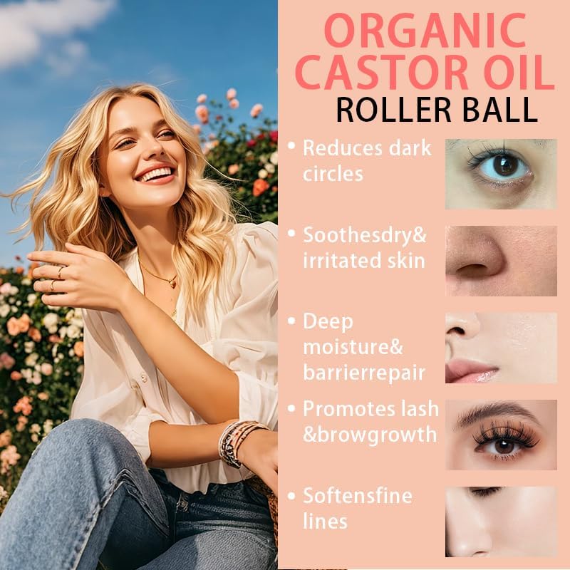 Castor Oil Rose Quartz Roller Ball, Cold Pressed Castor Oil Roll On 099