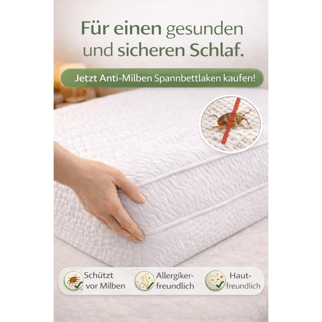 Anti-Milben Spannbettlaken, Weiß, 90x200 cm, Allergiker Matratzenschutz, Atmungsaktiv, Waschbar bis 60°C, Oeko-TEX Zertifiziert (100x200 cm)