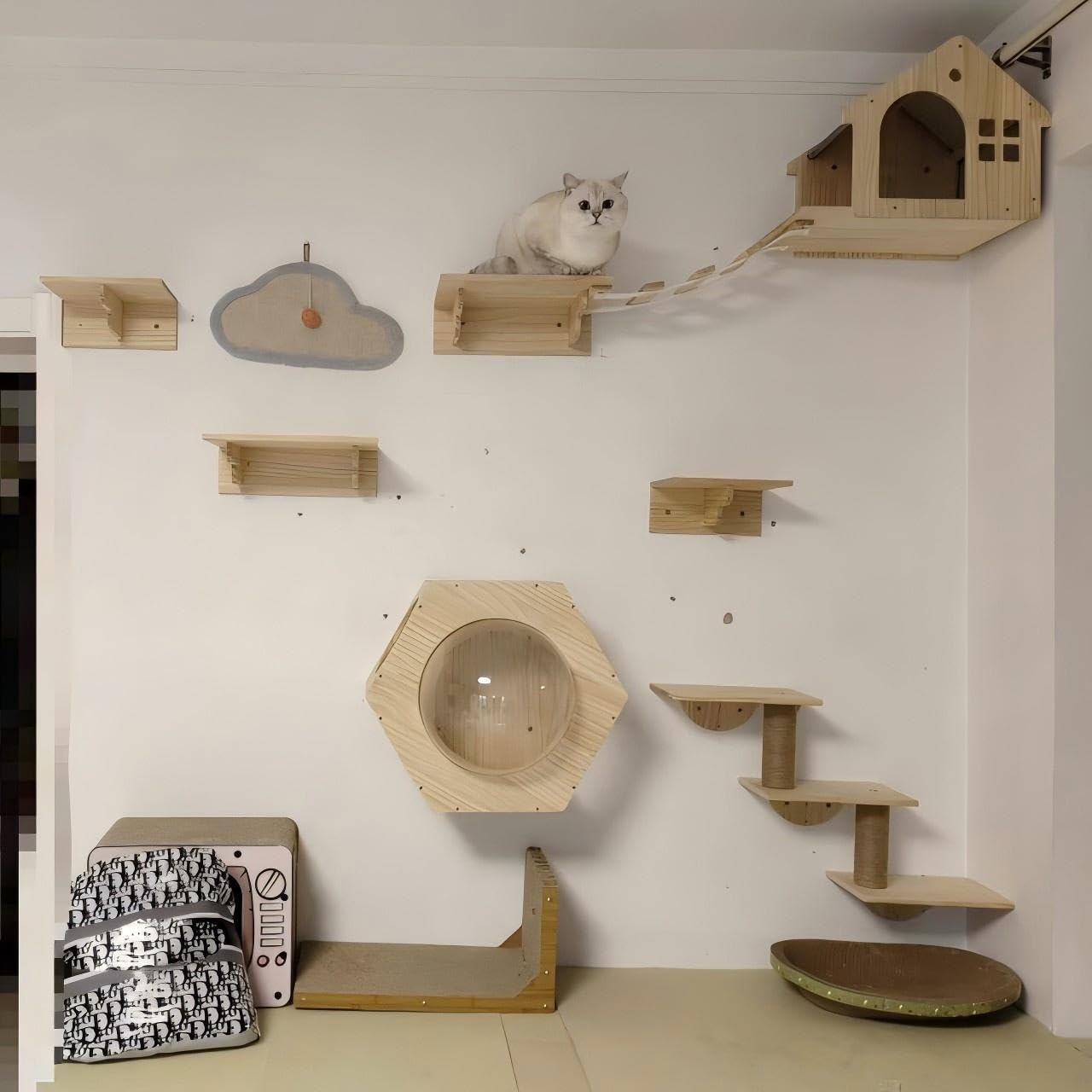 Mensole da parete per gatti e posatoi montati con tiragraffi, letto pensile, casa e gradini per gatti interni, ideale per gatti grandi o piccoli