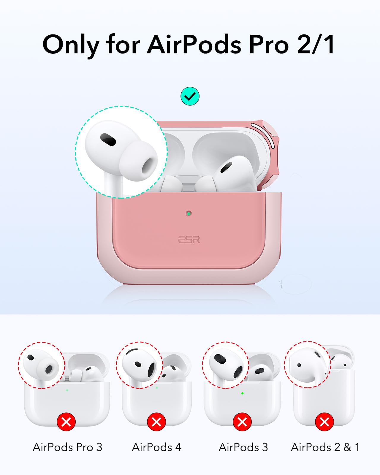 ESR Cover per AirPods Pro 2/1 Gen (2023/2022/2019), Compatibile con AirPods Pro 2 (USB-C/Lightning Cable), Custodia abilitata a MagSafe, Protezione dalle cadute, Chiusura magnetica, Serie Orbit, Rosa