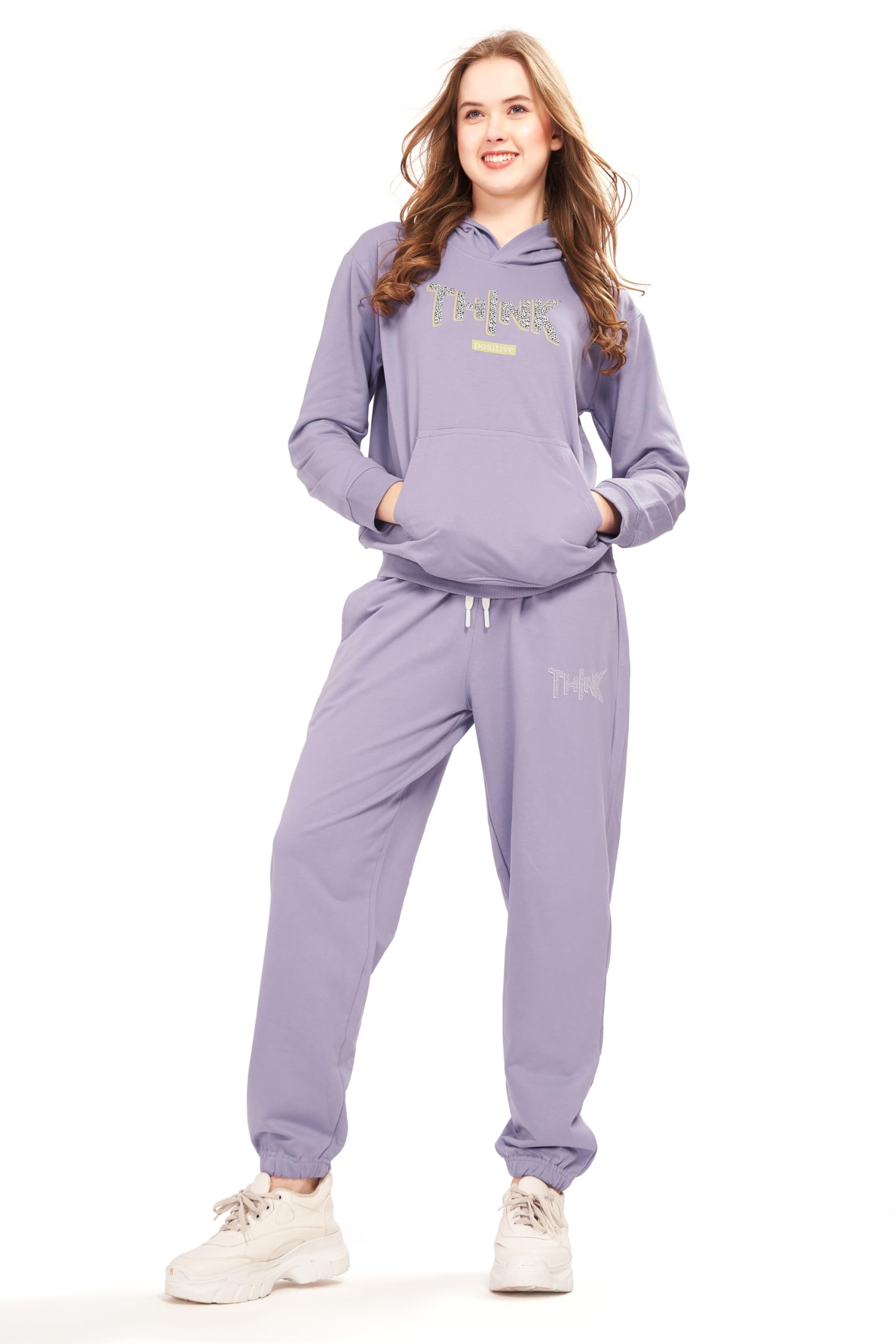Women Kangaroo Pocket Hoodie & Joggers Track Suit Co-ord Set 410