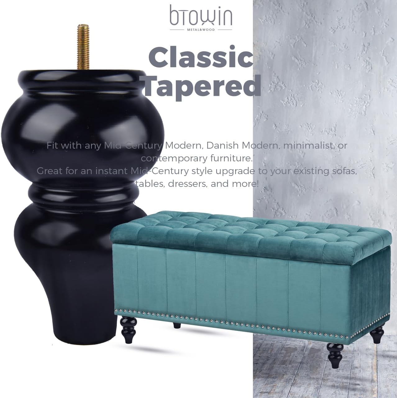 8 Inch / 20cm Solid Wood Furniture Legs,4Pcs Couch Legs Wooden Bun Feet Sofa Feet with Threaded M8 Hanger Bolts &Mounting Plate &Screws for Sofa Cabinet Ottoman Armchair (Black