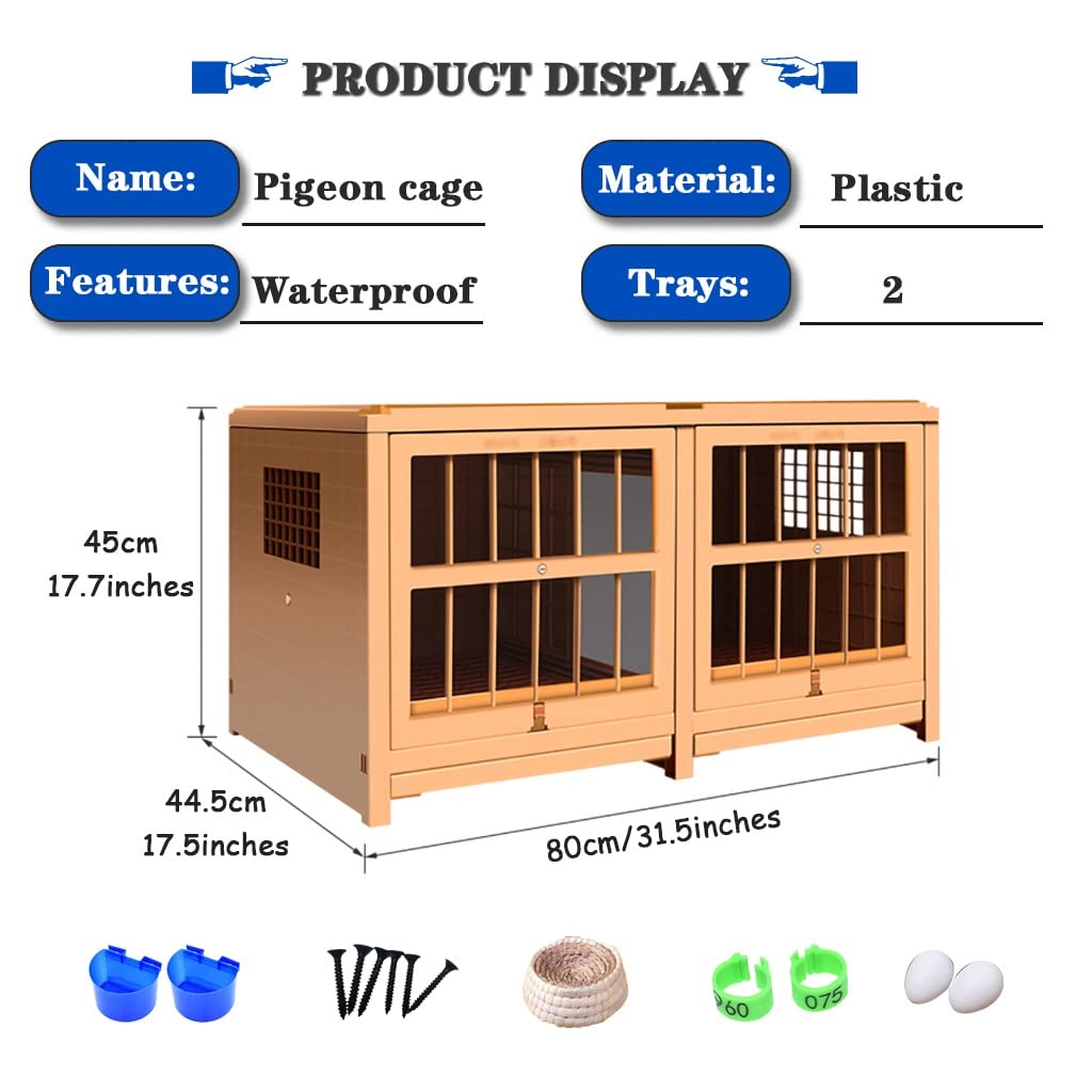 Jaula Plástica del Emparejamiento De Palomas, Jaula De Pájaros De Espacio Grande De 31,5 Pulgadas, Caja Nido De Paloma Resistente Al Desgaste Al Aire Libre, con Bandeja Flexible (Color : Brown A, S