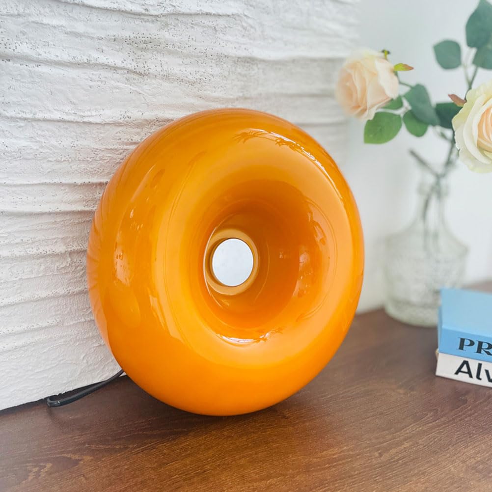 AoLa Donut Lampe Orange LED Innen Wandlampe Touch Dimmbar 3000K-6000K Wandleuchte mit Kabel und Stecker Rund Nachttischlampe Modern Glas Tisch Lampe für Wohnzimmer Esszimmer Schlafzimmer Kinderzimmer