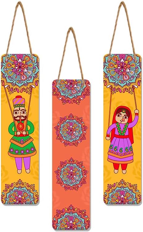 Artvibes Dancing Puppets Wooden Art Decoration Item for Living Room | Living Room | Office | Cafe | Painting Wall Decor | Wall Illustrations | Handcrafted Art | Gift Items (WH_8103N), Set of 3