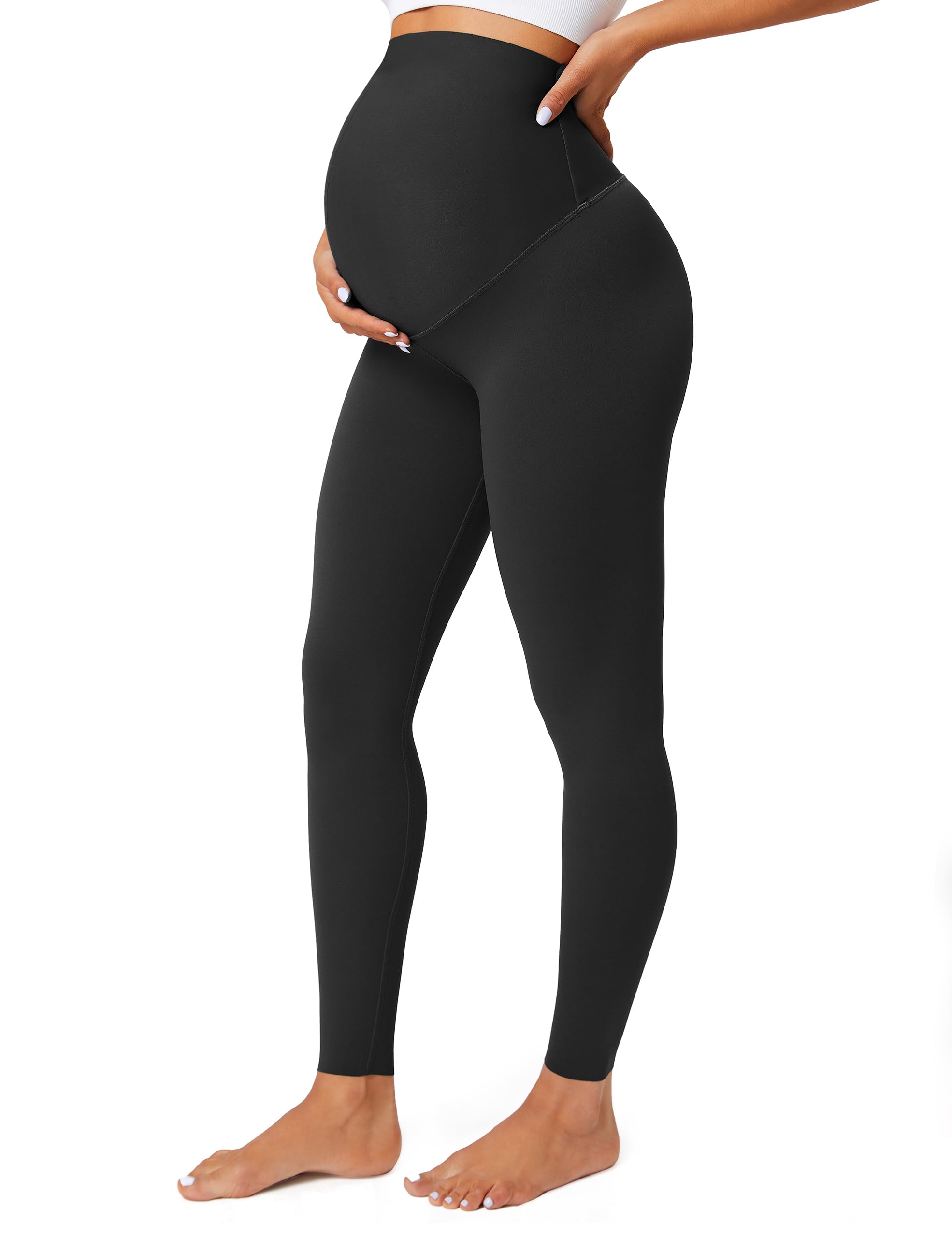 BAYDI Nudi Damen Umstandsleggings mit Taschen Blickdichte Lange Schwangerschaftsleggings High Waist Umstandshose Damen Weich elastisch Schwangerschaftshose