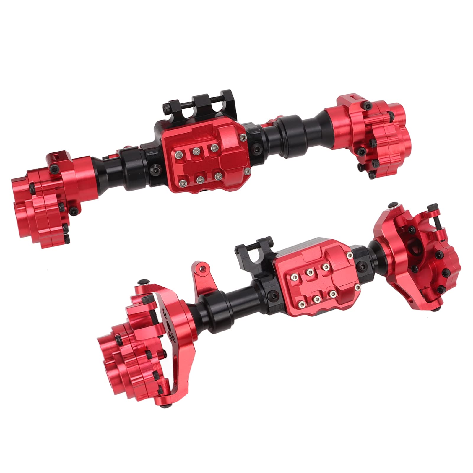 Boîtier D'essieu Avant et Arrière en Métal, Pièces de Mise à Niveau RC pour Voitures à Chenilles 1/10, Alliage D'aluminium Rouge Noir, Léger, Installation Facile pour Accessoire de Jouet RC