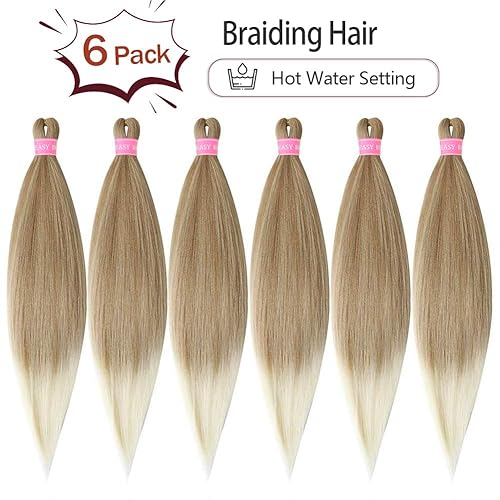 Miniatura 2 de Extensión de cabello para trenzar preestirado rubio, cabello sintético suave preestirado para trenzas para mujeres (27613#, 20 pulgadas)