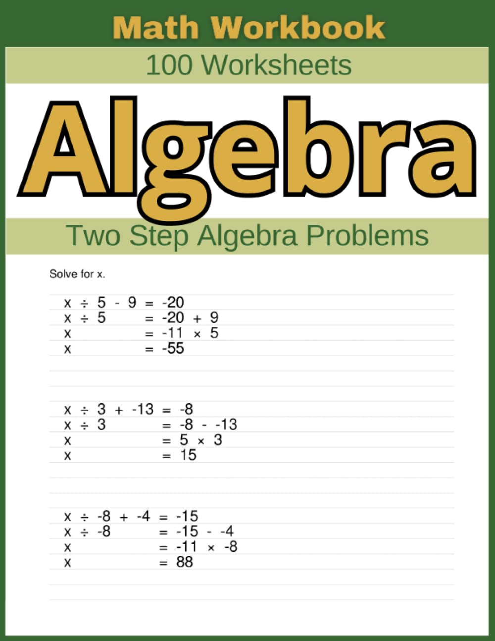 Algebra Two Step Algebra Problems Math Workbook 100 Worksheets ...