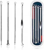 Kit Removedor de Cravos e Espinhas Profissional 4 Peças em Aço Inox com Estojo | Extrator Facial para Limpeza de Pele | Ferramentas Antideslizantes Reutilizáveis