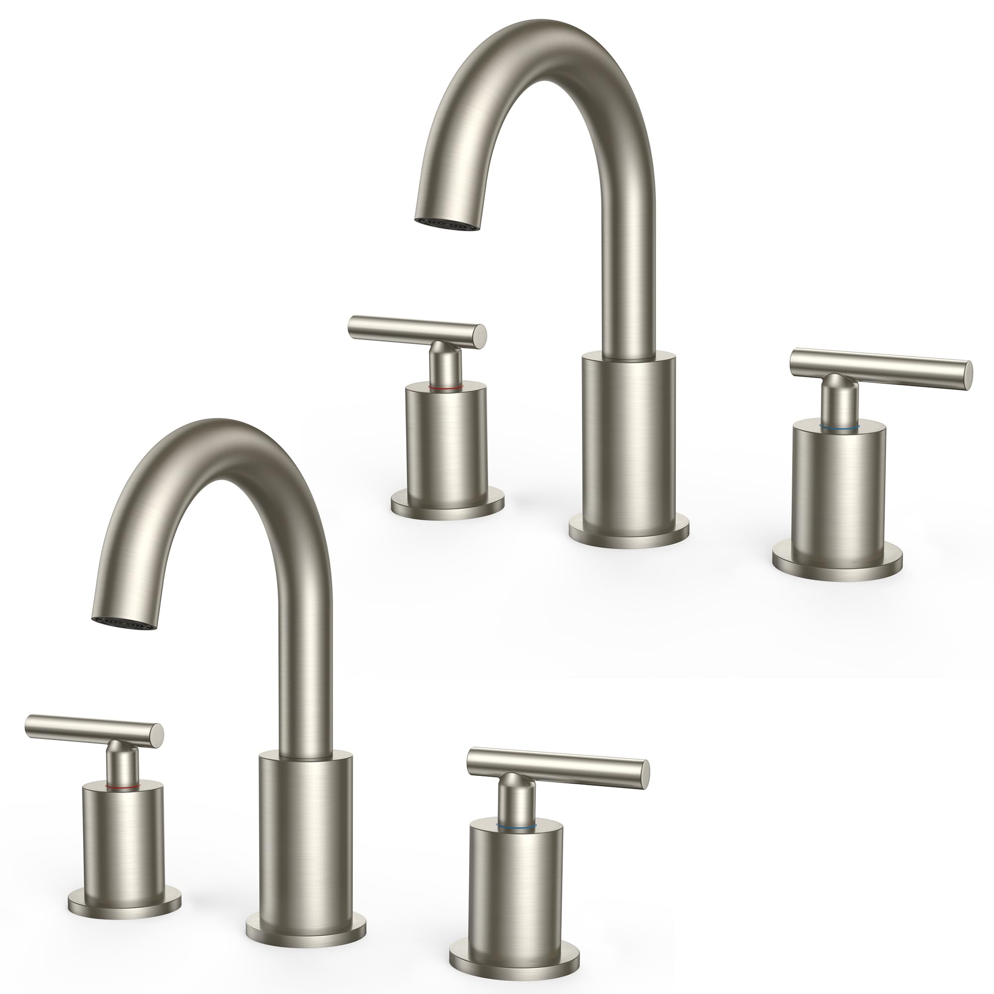 FORIOUS 2 Pack Brushed Nickel Bathroom Sink Faucet 3 Hole, 8 in Widespread