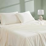 Linen Closet Coton de luxe 300 Nombre de fils de coton biologique 4-Piece Ensemble de feuilles, Roi, Blanc arctique