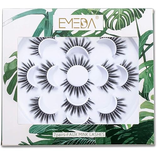 Faux Mink Eyelashes 7 Pairs Handmade Long Dramatic 5D False Eyelashes Fluffy Thick Fake Lashes Reusable Soft Full Eye Lash 1 Pack by EMEDA
