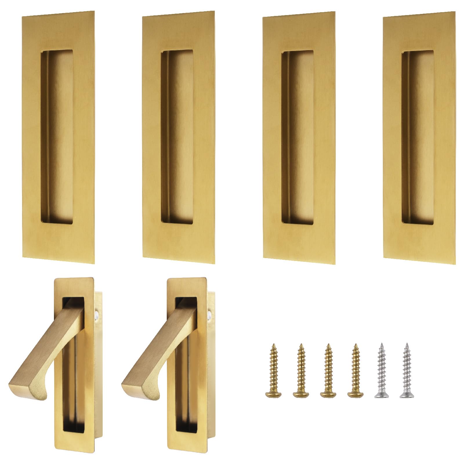Lot de 2 poignées de porte encastrées et 4 poignées de bord de 15,2 cm en acier inoxydable pour placard (or brossé, grande taille)