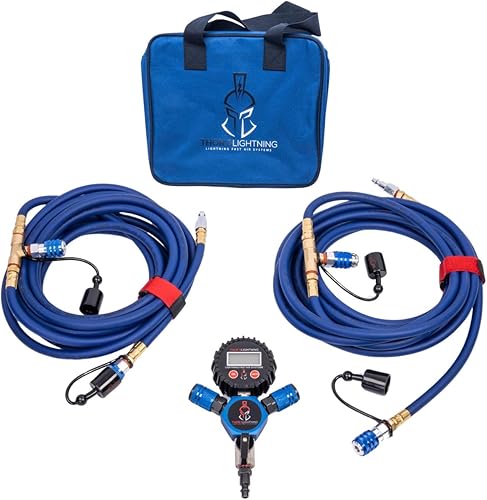 Thor's Lightning Rapid Sistema de infladodesinflado de 4 neumáticos, mandril de aire con bloqueo, alto flujo, azul caramelo, tamaño completo