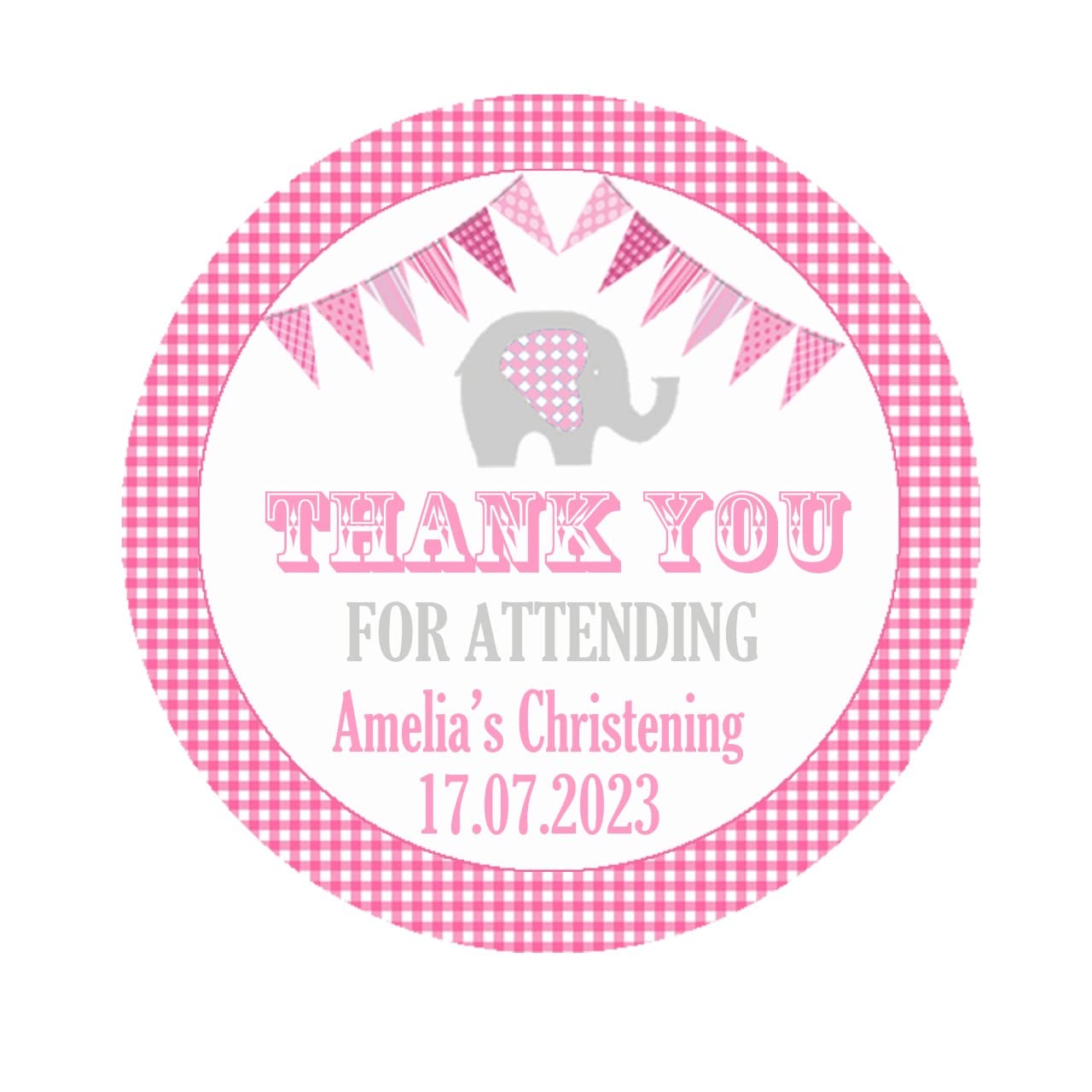Treasured Forever Pink 24 X Personalised Christening Baptism Round Stickers For Party Favours/Thank You/Sweet Cone/Bags (Pink)