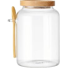 KitchenCraft Idilica Glass Storage Jar with Beechwood Lid and Bamboo Spoon, 1200ml