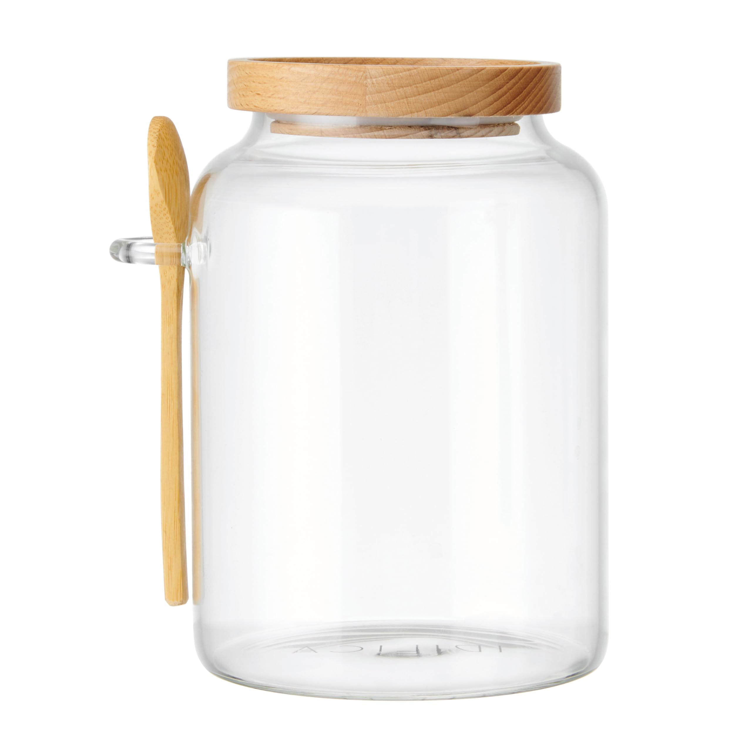 KitchenCraft Idilica Glass Storage Jar with Beechwood Lid and Bamboo Spoon, Airtight Glass Canister with Wooden Lid for Kitchen Storage and Organisation, 12ml