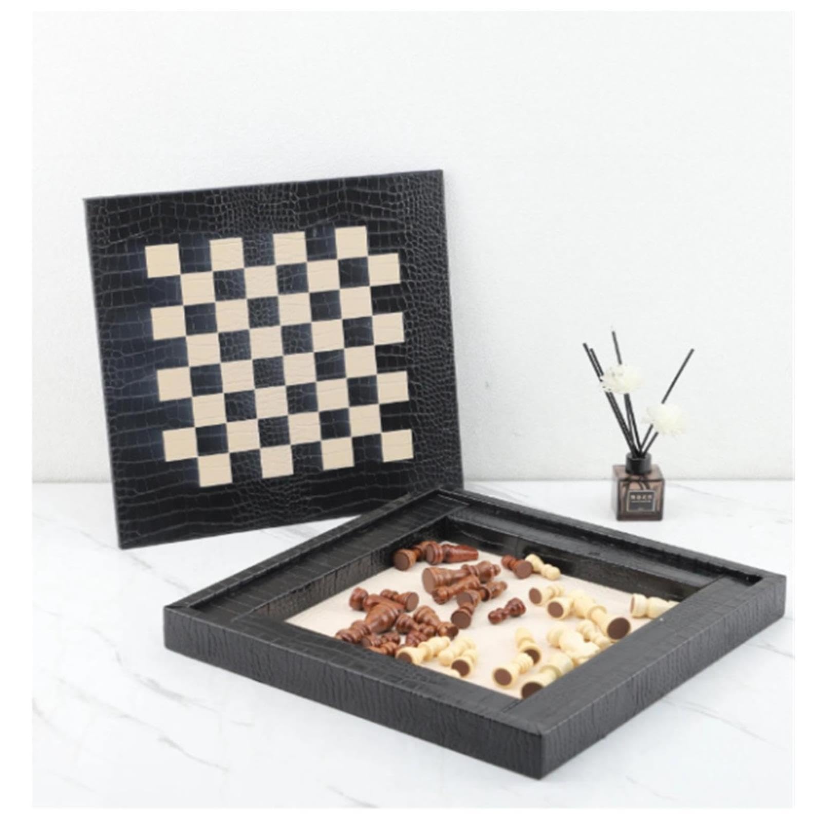 Set di scacchi in finta pelle Texture coccodrillo pieghevole | Regalo di gioco da tavolo di strategia classico portatile for adulti e amanti degli scacchi